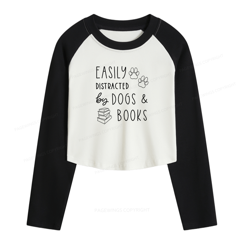 Pagewings Dogs And Books Women Long Sleeve Crop Raglan T-shirt