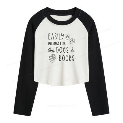 Pagewings Dogs And Books Women Long Sleeve Crop Raglan T-shirt