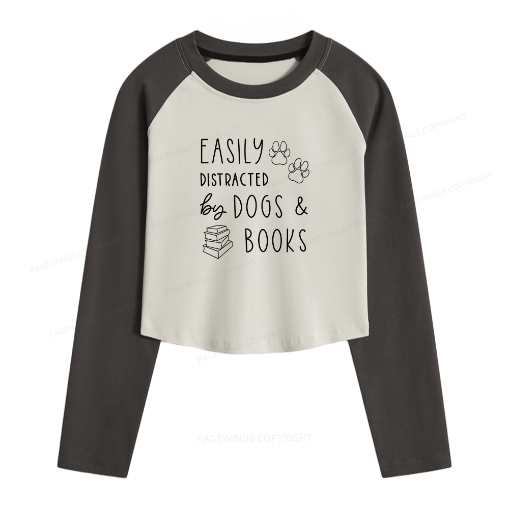 Pagewings Dogs And Books Women Long Sleeve Crop Raglan T-shirt