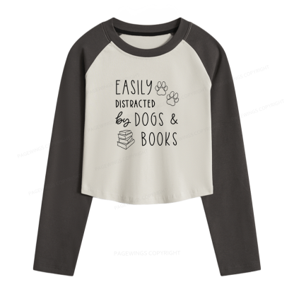 Pagewings Dogs And Books Women Long Sleeve Crop Raglan T-shirt