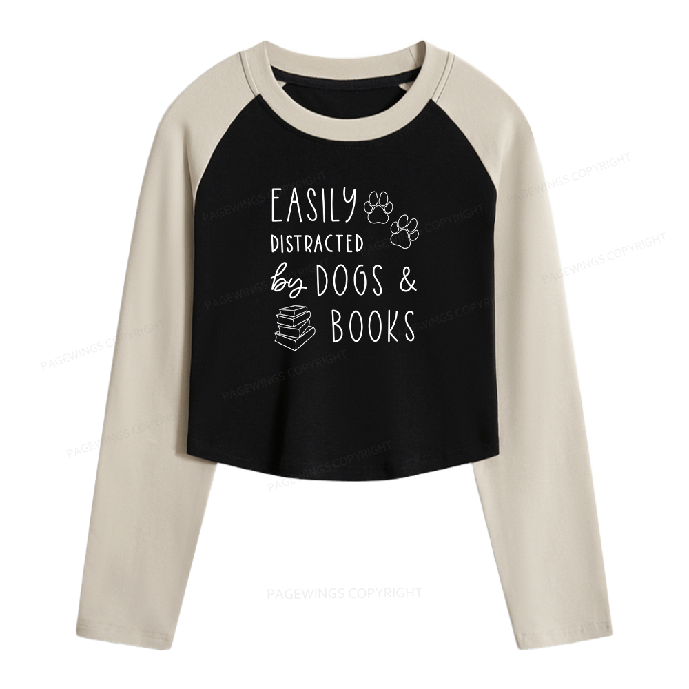 Pagewings Dogs And Books Women Long Sleeve Crop Raglan T-shirt