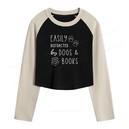 Pagewings Dogs And Books Women Long Sleeve Crop Raglan T-shirt