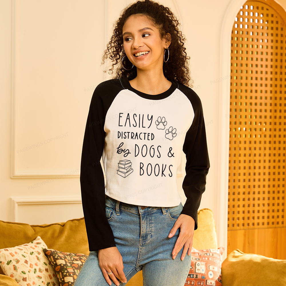 Pagewings Dogs And Books Women Long Sleeve Crop Raglan T-shirt