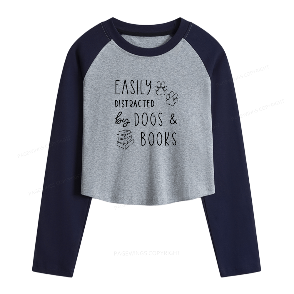 Pagewings Dogs And Books Women Long Sleeve Crop Raglan T-shirt