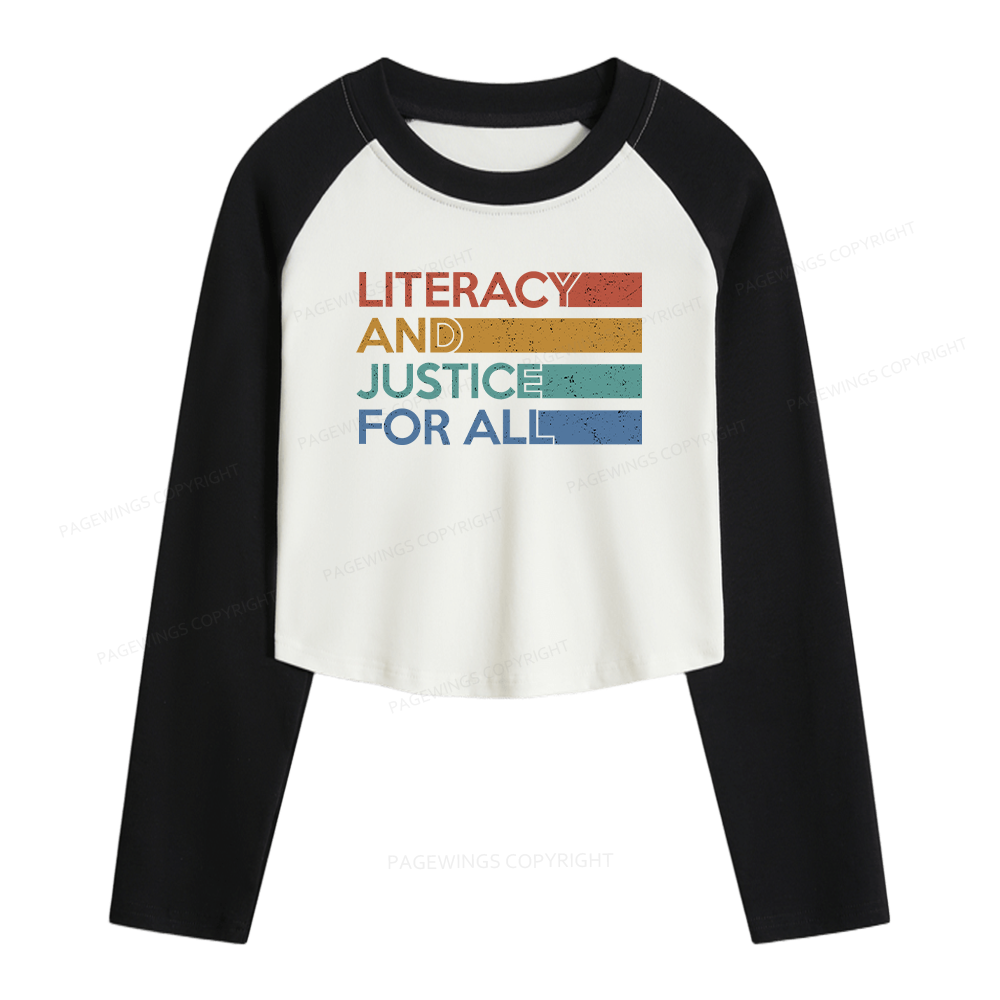 Pagewings Literacy and Justice For All Women Long Sleeve Crop Raglan T-shirt