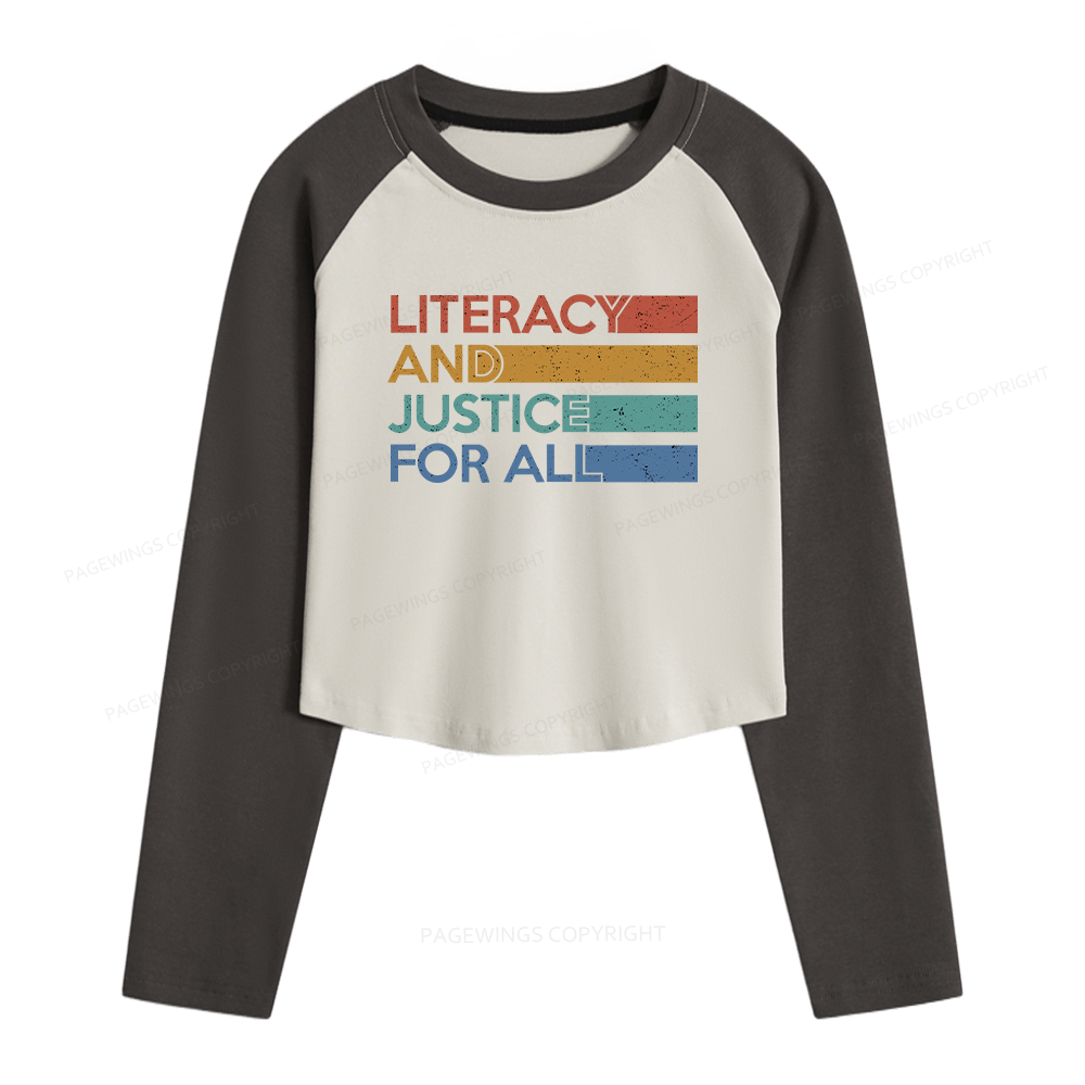 Pagewings Literacy and Justice For All Women Long Sleeve Crop Raglan T-shirt