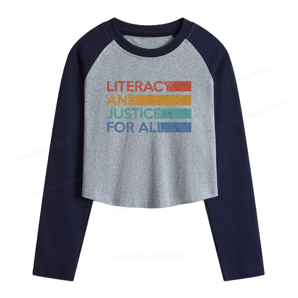 Pagewings Literacy and Justice For All Women Long Sleeve Crop Raglan T-shirt