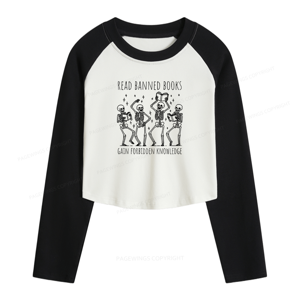 Pagewings Reading Books Tee Book Lover Gift Women Long Sleeve Crop Raglan T-shirt