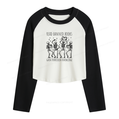 Pagewings Reading Books Tee Book Lover Gift Women Long Sleeve Crop Raglan T-shirt