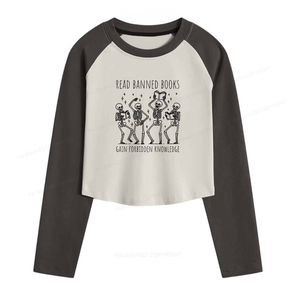 Pagewings Reading Books Tee Book Lover Gift Women Long Sleeve Crop Raglan T-shirt