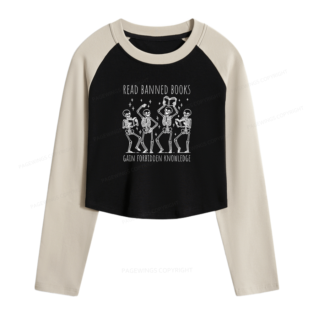Pagewings Reading Books Tee Book Lover Gift Women Long Sleeve Crop Raglan T-shirt