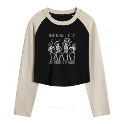 Pagewings Reading Books Tee Book Lover Gift Women Long Sleeve Crop Raglan T-shirt