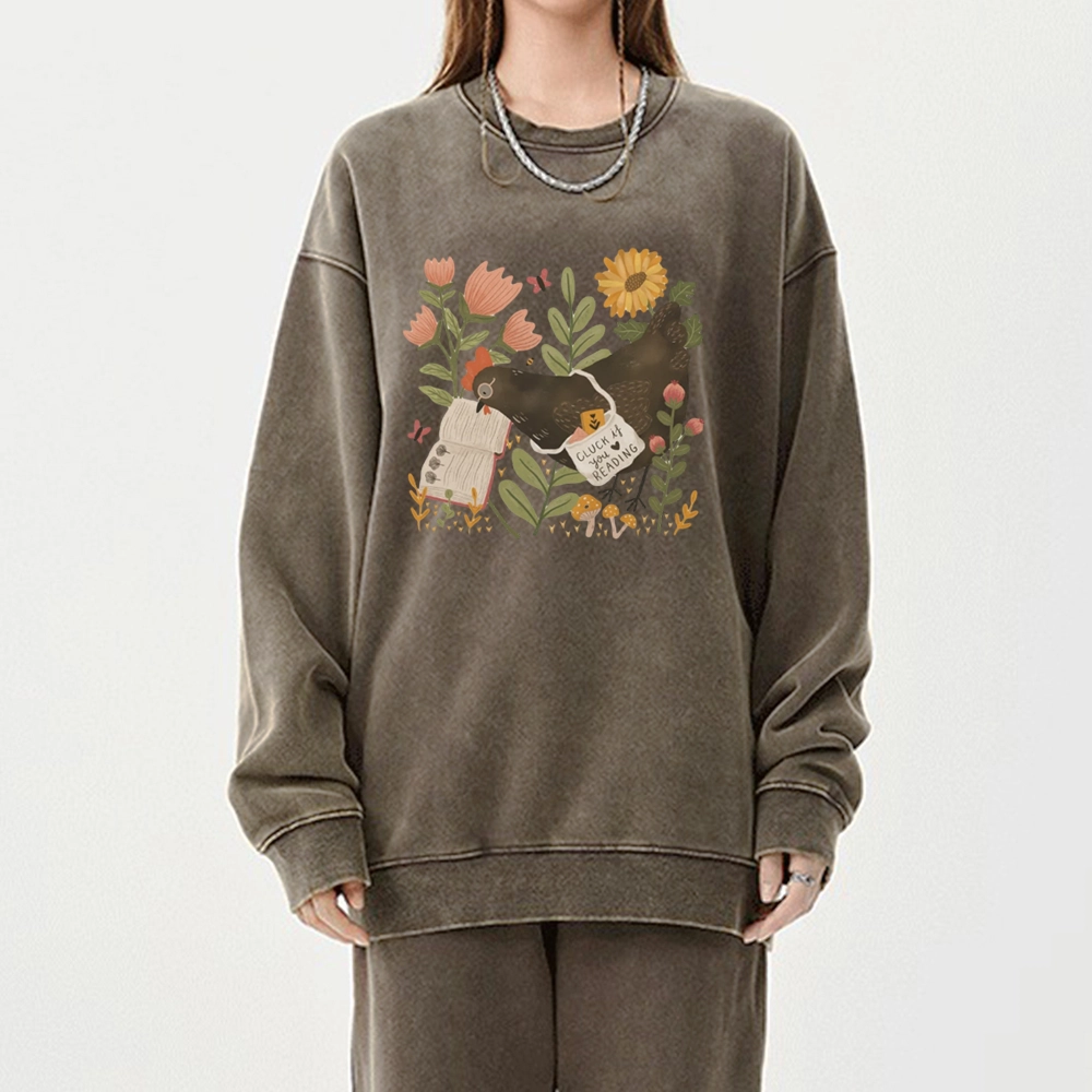 Pagewings Chicken Reading a Book Unisex Washed Sweatshirt