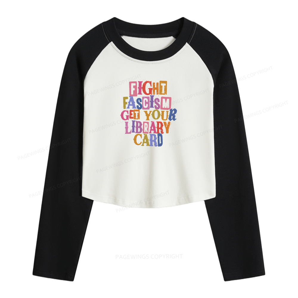 Pagewings Get Your Library Card Women Long Sleeve Crop Raglan T-shirt