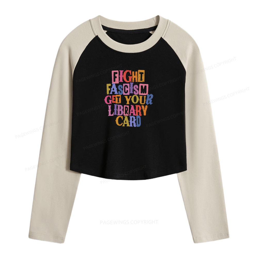 Pagewings Get Your Library Card Women Long Sleeve Crop Raglan T-shirt