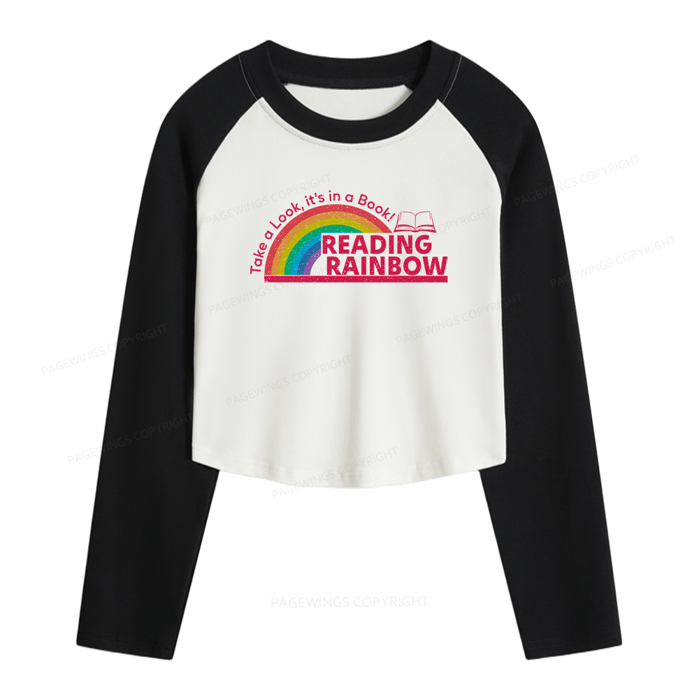 Pagewings Reading Rainbow Women Long Sleeve Crop Raglan T-shirt
