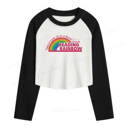 Pagewings Reading Rainbow Women Long Sleeve Crop Raglan T-shirt