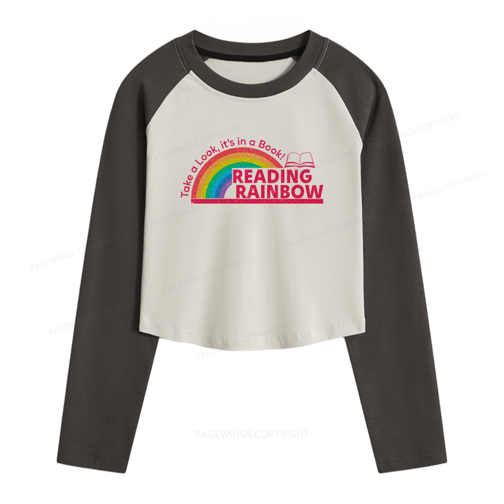 Pagewings Reading Rainbow Women Long Sleeve Crop Raglan T-shirt