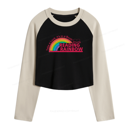 Pagewings Reading Rainbow Women Long Sleeve Crop Raglan T-shirt