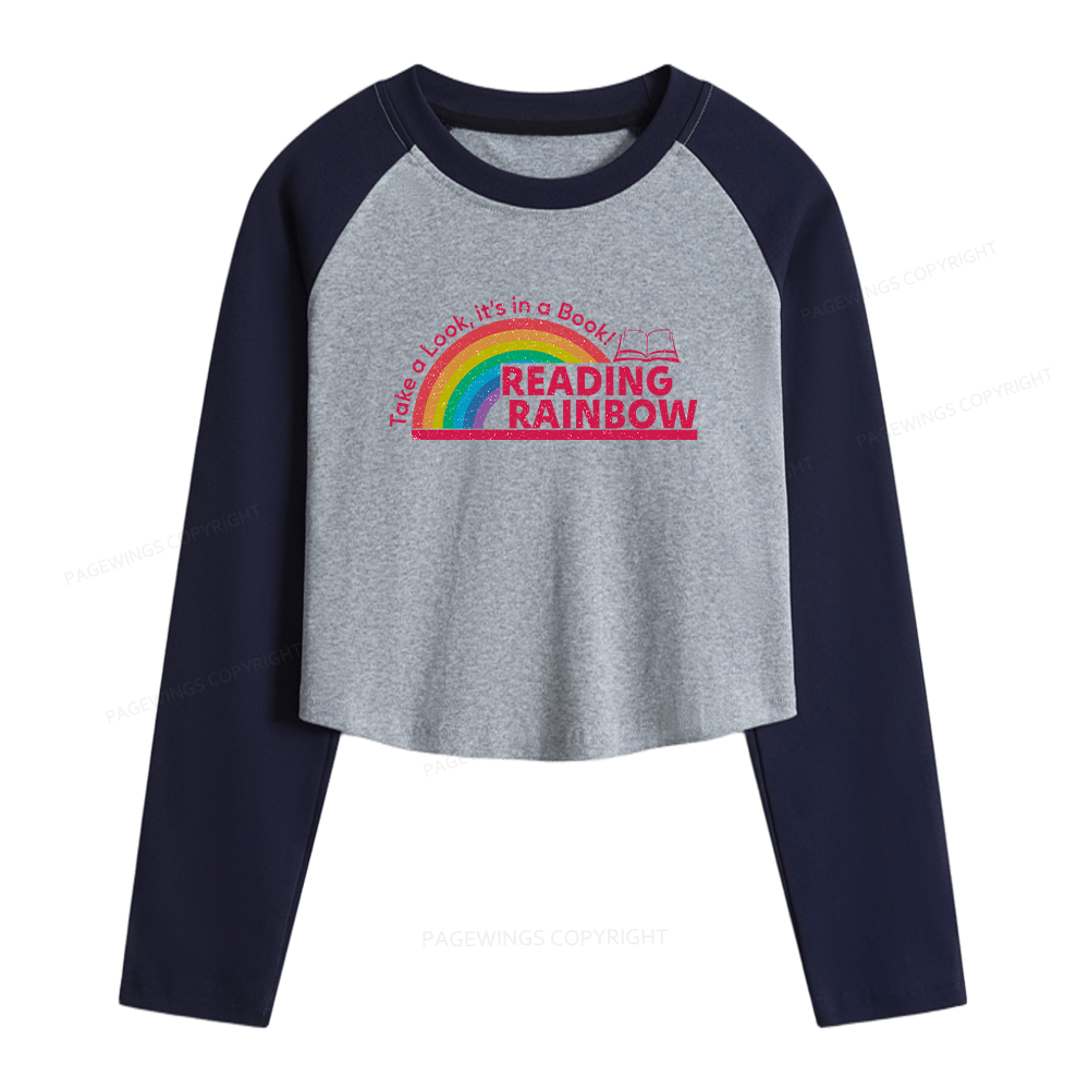 Pagewings Reading Rainbow Women Long Sleeve Crop Raglan T-shirt