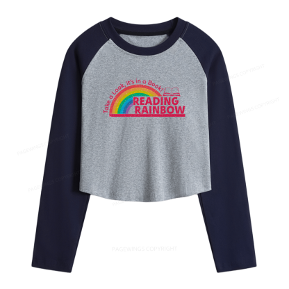 Pagewings Reading Rainbow Women Long Sleeve Crop Raglan T-shirt