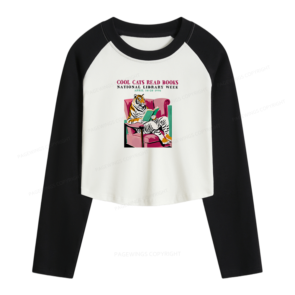 Pagewings Library Week Poster 1996 Women Long Sleeve Crop Raglan T-shirt