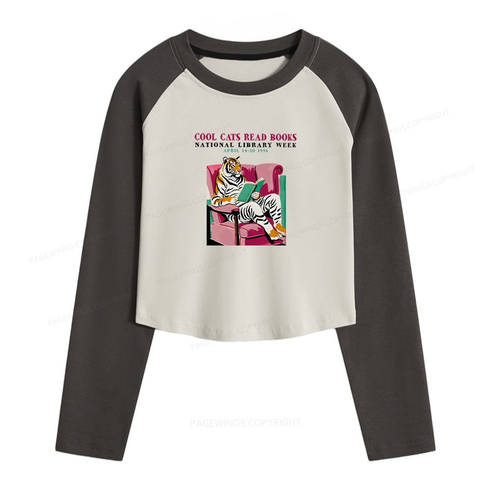 Pagewings Library Week Poster 1996 Women Long Sleeve Crop Raglan T-shirt