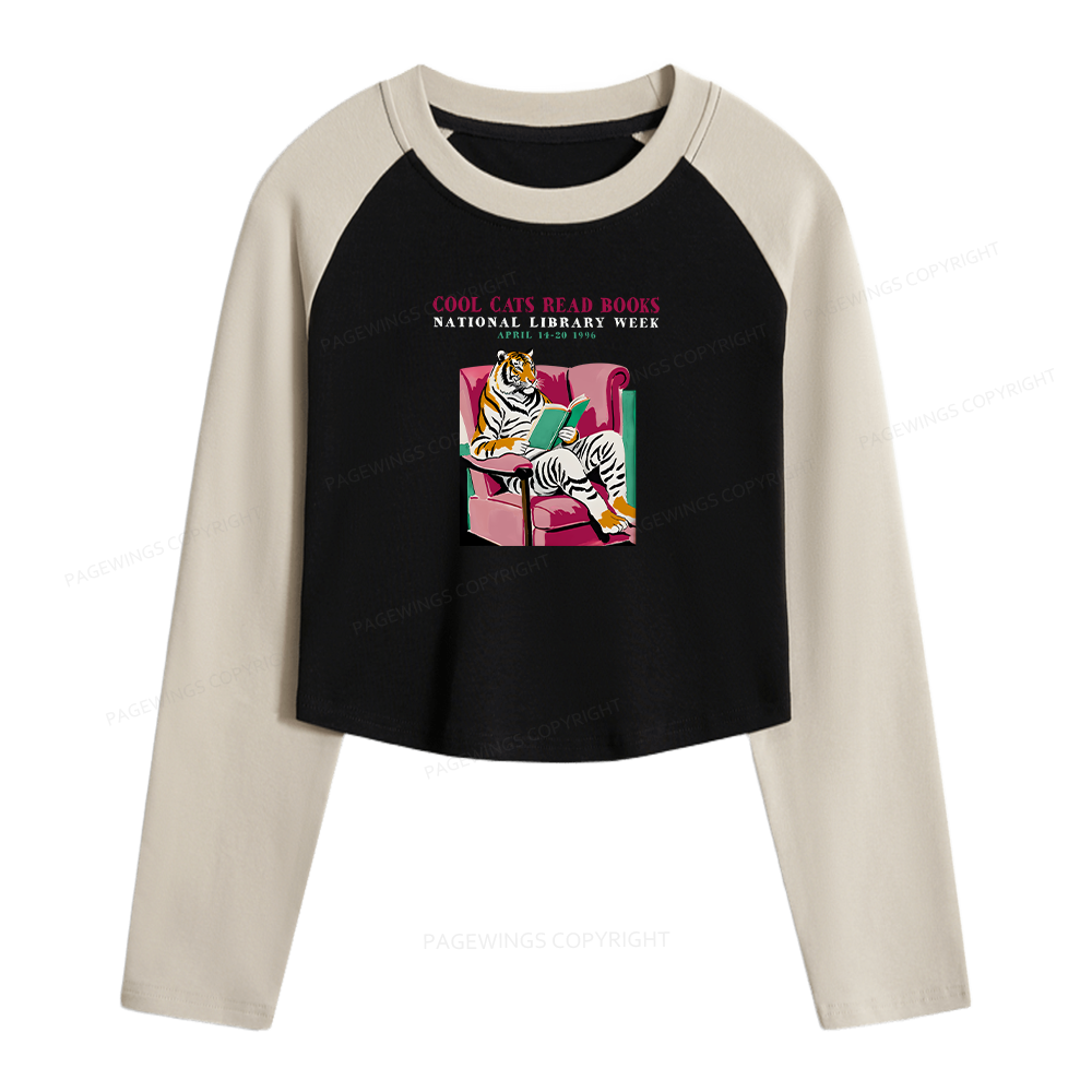 Pagewings Library Week Poster 1996 Women Long Sleeve Crop Raglan T-shirt