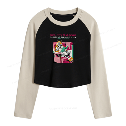 Pagewings Library Week Poster 1996 Women Long Sleeve Crop Raglan T-shirt