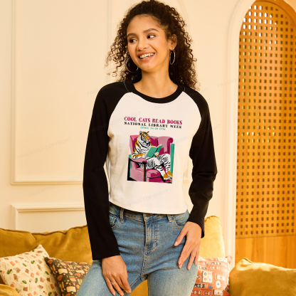 Pagewings Library Week Poster 1996 Women Long Sleeve Crop Raglan T-shirt