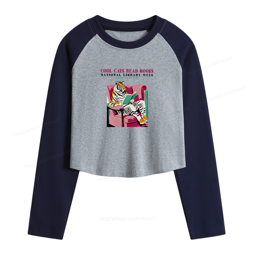 Pagewings Library Week Poster 1996 Women Long Sleeve Crop Raglan T-shirt