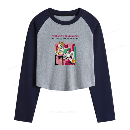 Pagewings Library Week Poster 1996 Women Long Sleeve Crop Raglan T-shirt