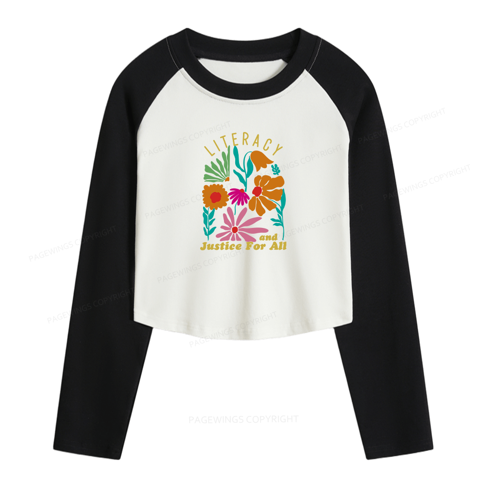 Pagewings Literacy And Justice Women Long Sleeve Crop Raglan T-shirt