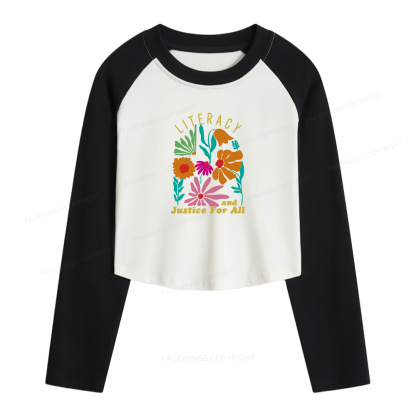 Pagewings Literacy And Justice Women Long Sleeve Crop Raglan T-shirt