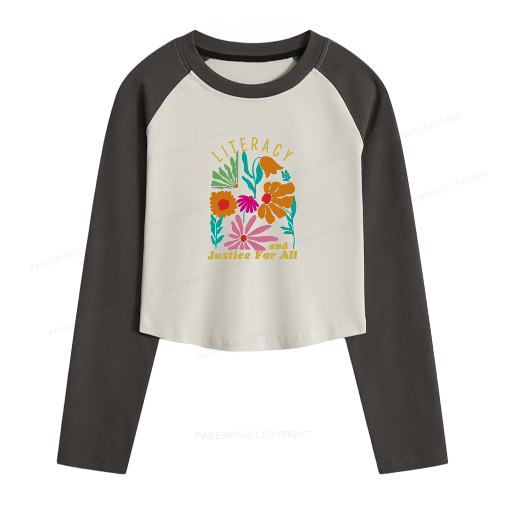 Pagewings Literacy And Justice Women Long Sleeve Crop Raglan T-shirt