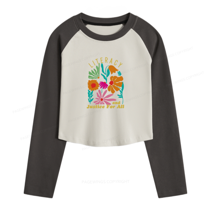 Pagewings Literacy And Justice Women Long Sleeve Crop Raglan T-shirt