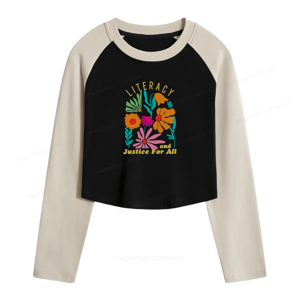 Pagewings Literacy And Justice Women Long Sleeve Crop Raglan T-shirt