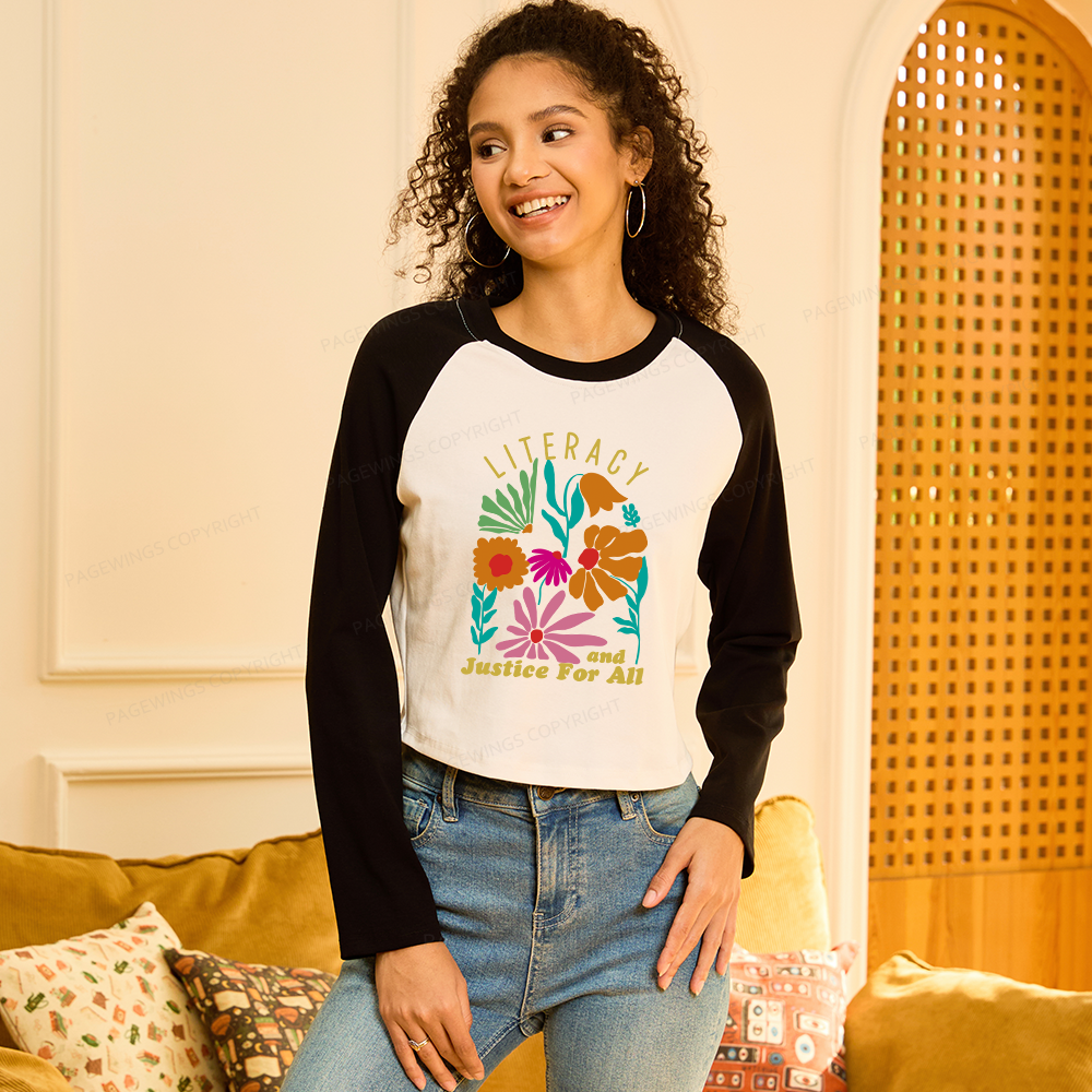 Pagewings Literacy And Justice Women Long Sleeve Crop Raglan T-shirt