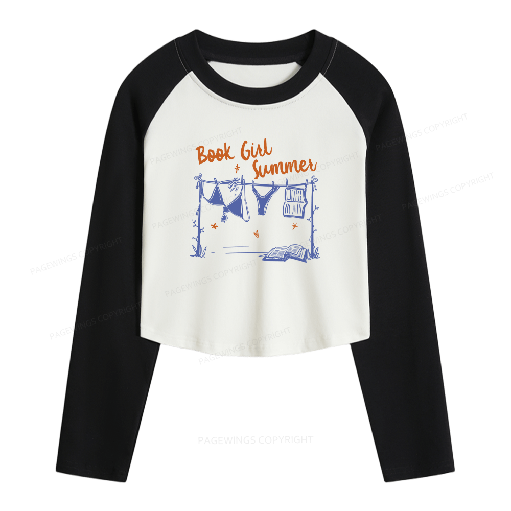 Pagewings Book Girl Summer Bookish Women Long Sleeve Crop Raglan T-shirt