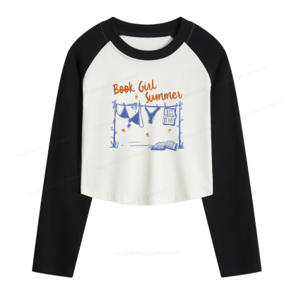 Pagewings Book Girl Summer Bookish Women Long Sleeve Crop Raglan T-shirt