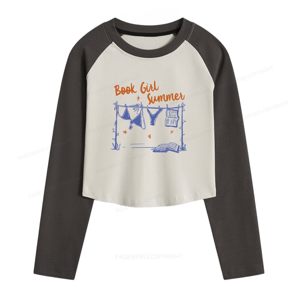 Pagewings Book Girl Summer Bookish Women Long Sleeve Crop Raglan T-shirt