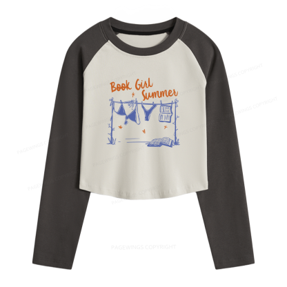 Pagewings Book Girl Summer Bookish Women Long Sleeve Crop Raglan T-shirt