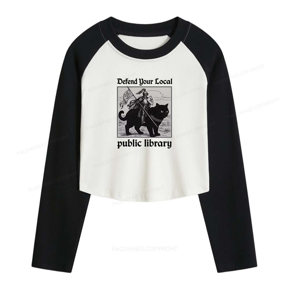 Pagewings Defend Your Local public library Women Long Sleeve Crop Raglan T-shirt