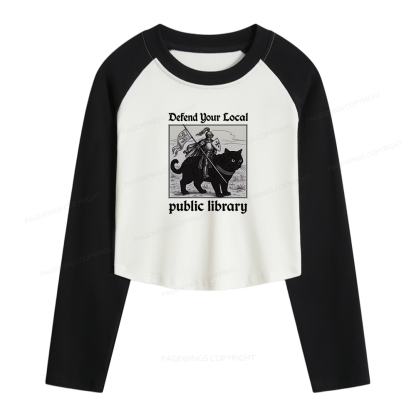 Pagewings Defend Your Local public library Women Long Sleeve Crop Raglan T-shirt