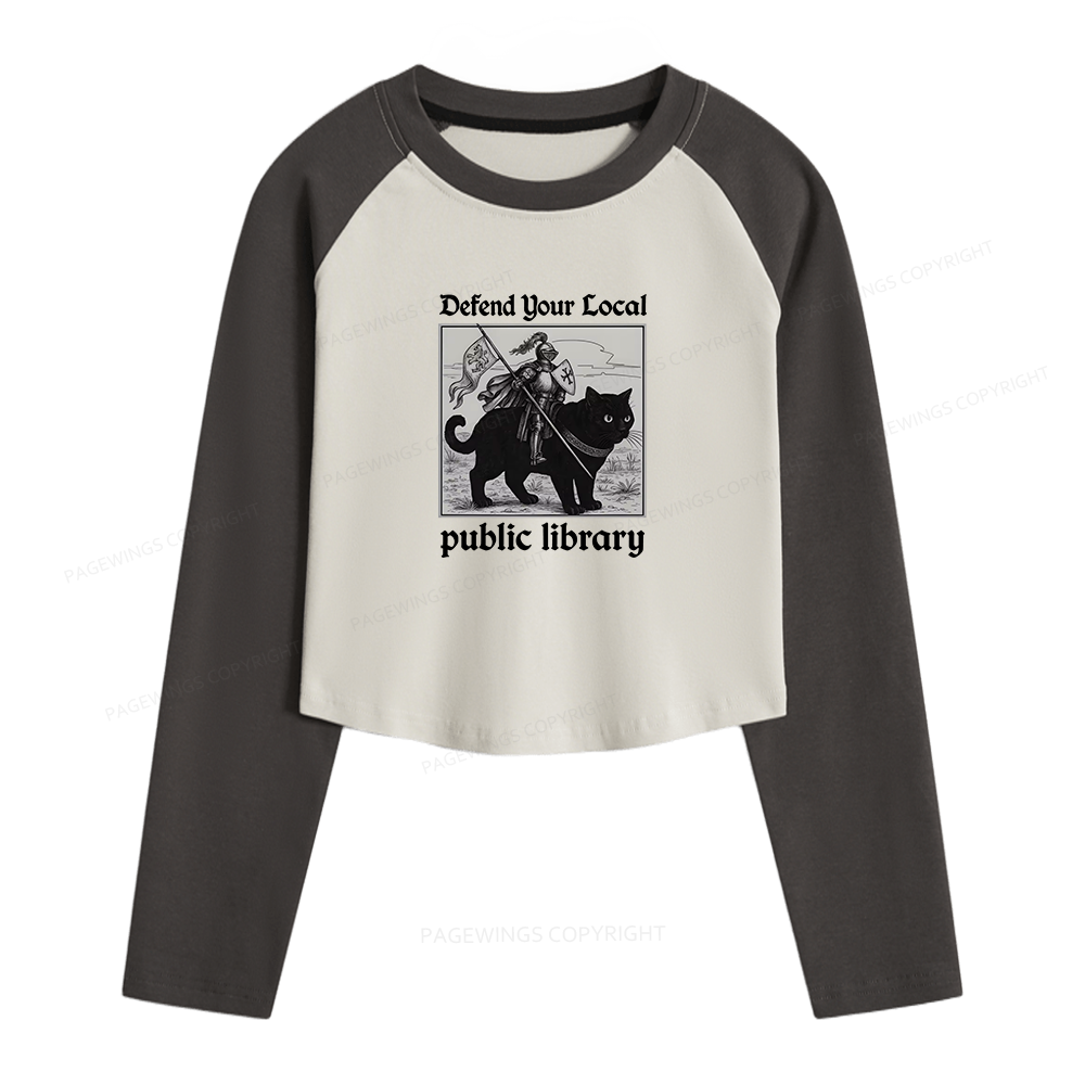 Pagewings Defend Your Local public library Women Long Sleeve Crop Raglan T-shirt