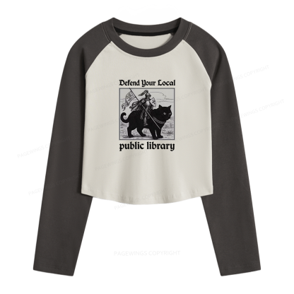Pagewings Defend Your Local public library Women Long Sleeve Crop Raglan T-shirt