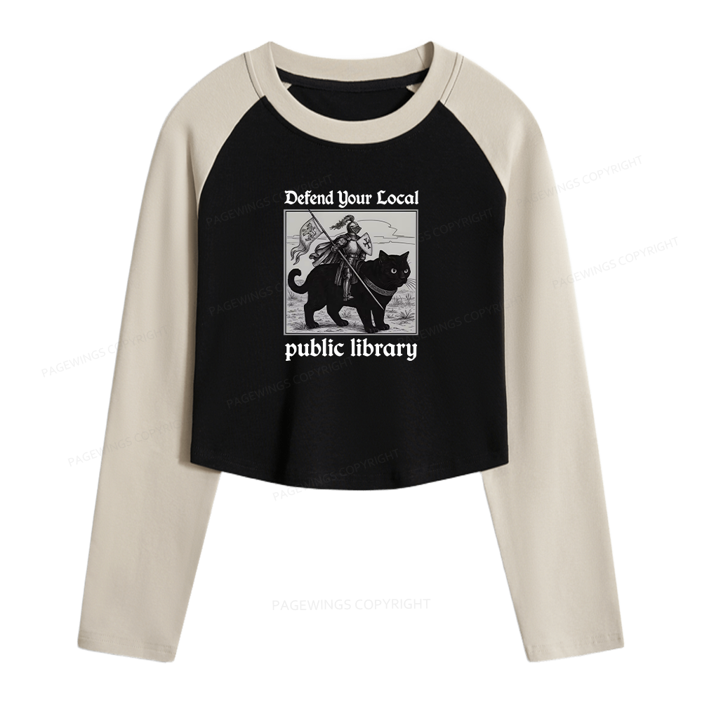 Pagewings Defend Your Local public library Women Long Sleeve Crop Raglan T-shirt