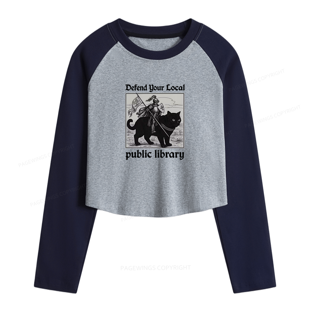 Pagewings Defend Your Local public library Women Long Sleeve Crop Raglan T-shirt