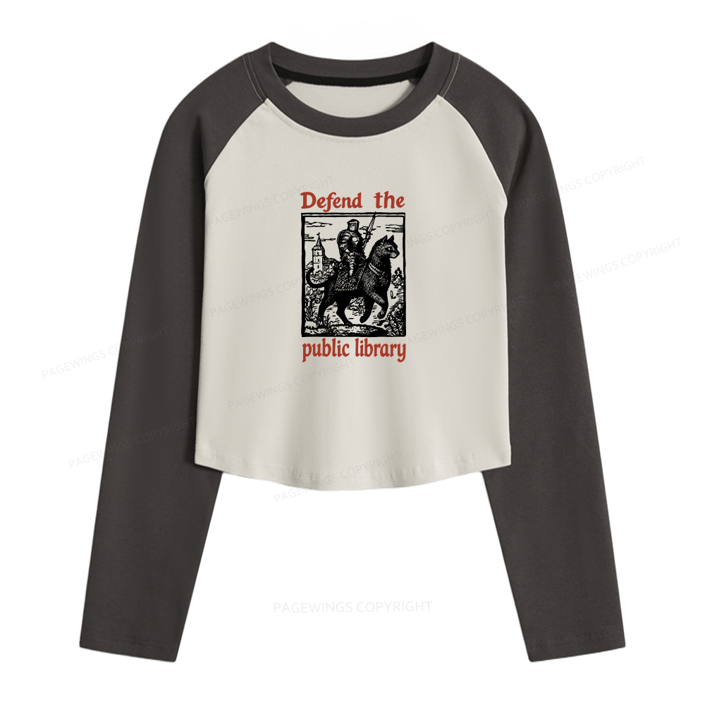 Pagewings Defend the Public Library Women Long Sleeve Crop Raglan T-shirt