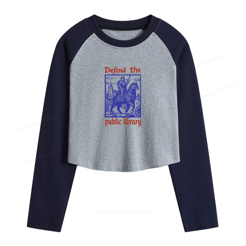 Pagewings Defend the Public Library Women Long Sleeve Crop Raglan T-shirt